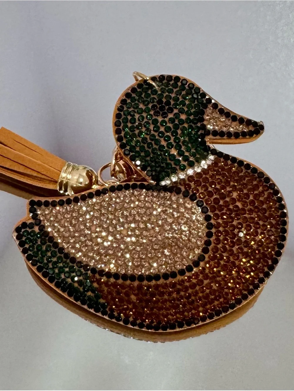 New Crystal Duck Keychain/ Bag  Charm in Brown and Green